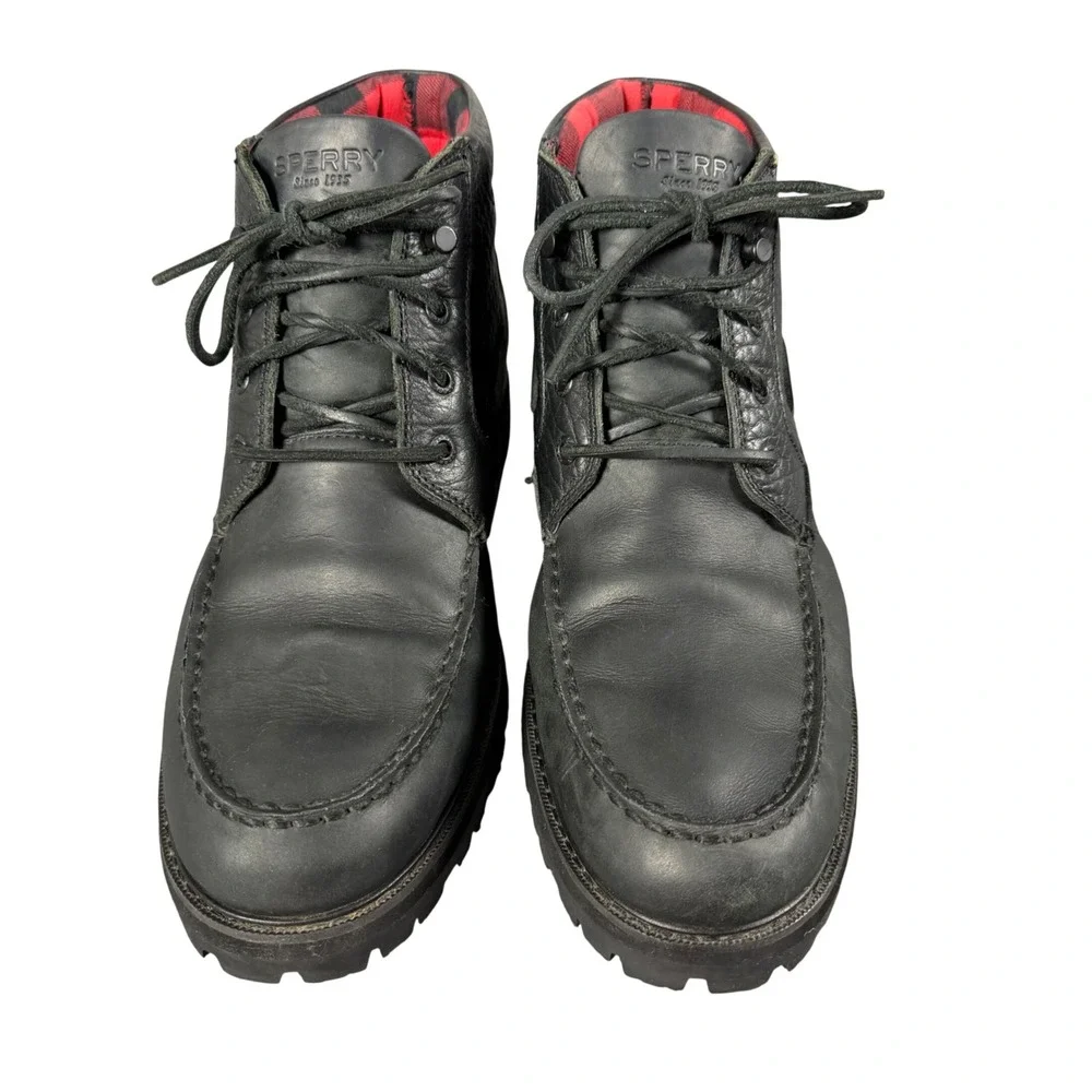Sperry Men Black Waterproof Leather Flannel Lined Lug Sole Chukka Boots STS23634
